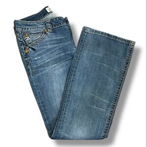 MEK DNM Denim USA Womens Jeans 28 x 34 Cypress Boot Cut Low Rise Embroidered